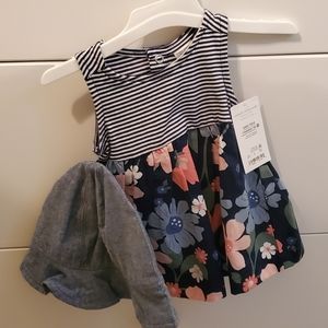 Striped floral dress w/ hat Just one you size Newborn NEW WITH TAGS